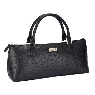 Sachi La Soire Insulated Purse  Stylish Single Bottle Tote with Thermal Lining  Portable Carrier Bag with Handle (Black Ostrich)
