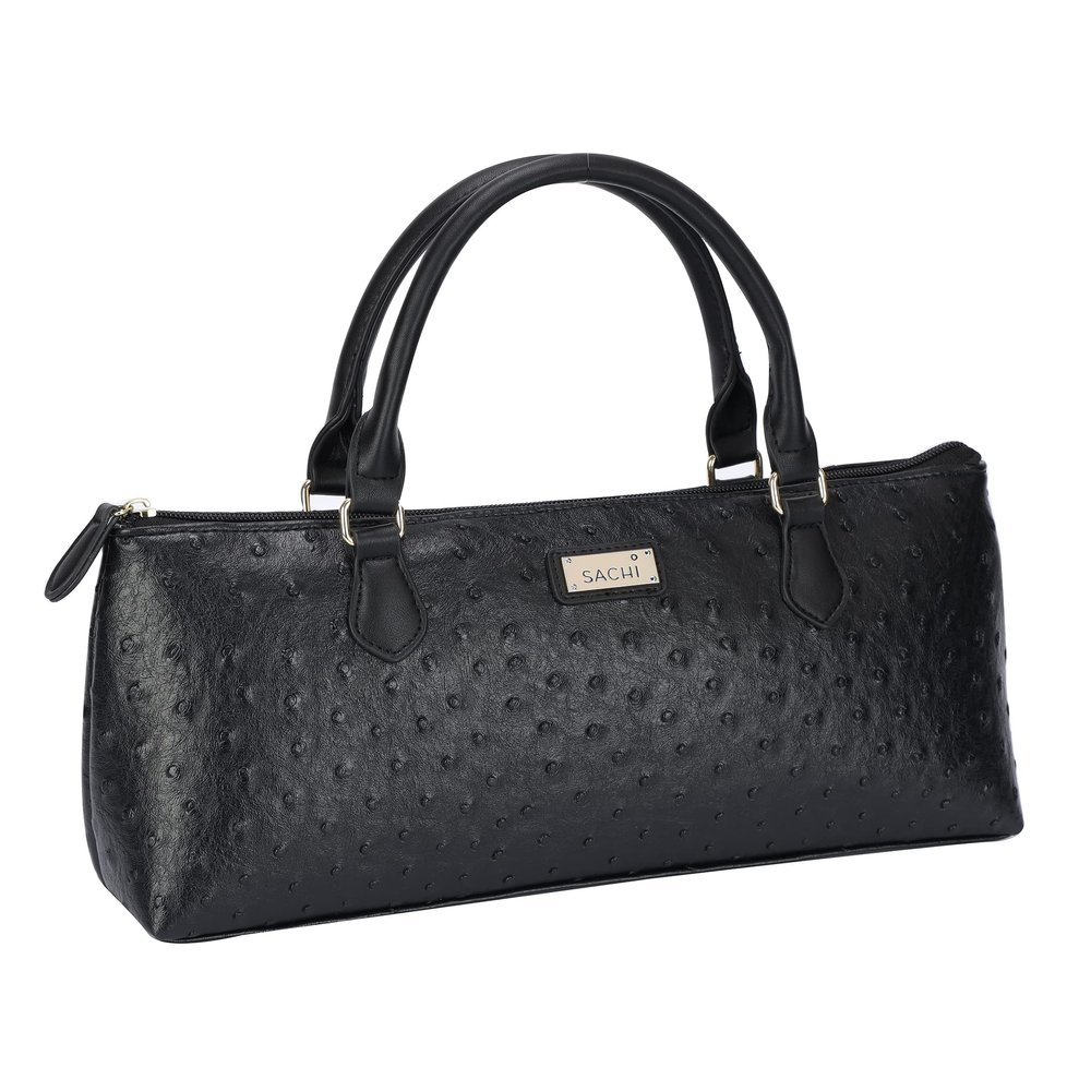 Sachi La Soire Insulated Purse  Stylish Single Bottle Tote with Thermal Lining  Portable Carrier Bag with Handle (Black Ostrich)
