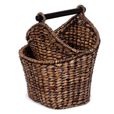 BIRDROCK HOME Seagrass Magazine and Bathroom Basket - Hand Woven Toilet Paper Holder with Pocket - Grey Wash - Stylish Decorative Design - Wooden Basket Dcor - Dispenser