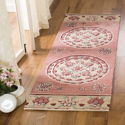 SAFAVIEH Bellagio Collection 2' 3" x 8' Red/Beige BLG601Q Handmade Medallion Premium Wool Entryway Foyer Living Room Bedroom Kitchen Runner Rug
