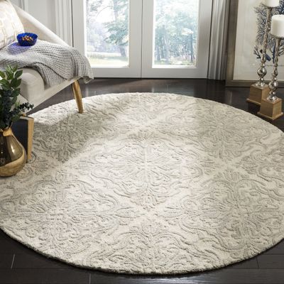 SAFAVIEH Blossom Collection 4' Round Ivory/Grey BLM103A Handmade Premium Wool Entryway Foyer Living Room Bedroom Kitchen Area Rug