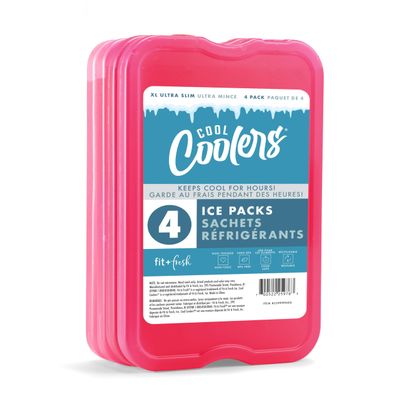 Cool Coolers by Fit + Fresh Slim Compact Reusable XL Ice Pack, Perfect for Lunch Boxes, Coolers, and Beach Bags, Pink, 4 Pack