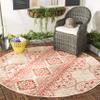 SAFAVIEH Washable Rug Outdoor Beach House Collection - 4' Round, Red & Cream, Non-Shedding & Easy to Clean, Ideal for Patio, Backyard, Mudroom (BHS174Q) view 1