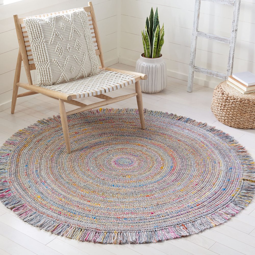 SAFAVIEH Braided Collection 4' Round Yellow/Ivory BRD275C Handmade Entryway Foyer Living Room Bedroom Kitchen Area Rug