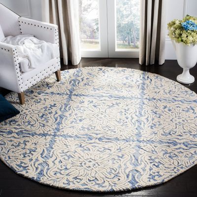 SAFAVIEH Blossom Collection 4' Round Blue/Ivory BLM103M Handmade Premium Wool Entryway Foyer Living Room Bedroom Kitchen Area Rug