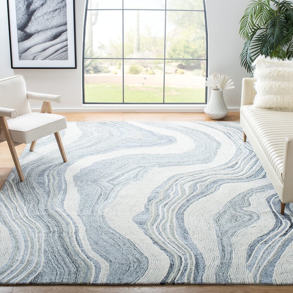 SAFAVIEH Fifth Avenue Collection Area Rug - 6' Square, Grey & Ivory, Handmade Mid-Century Modern Abstract New Zealand Wool, Ideal for High Traffic Areas in Living Room, Bedroom (FTV121F)