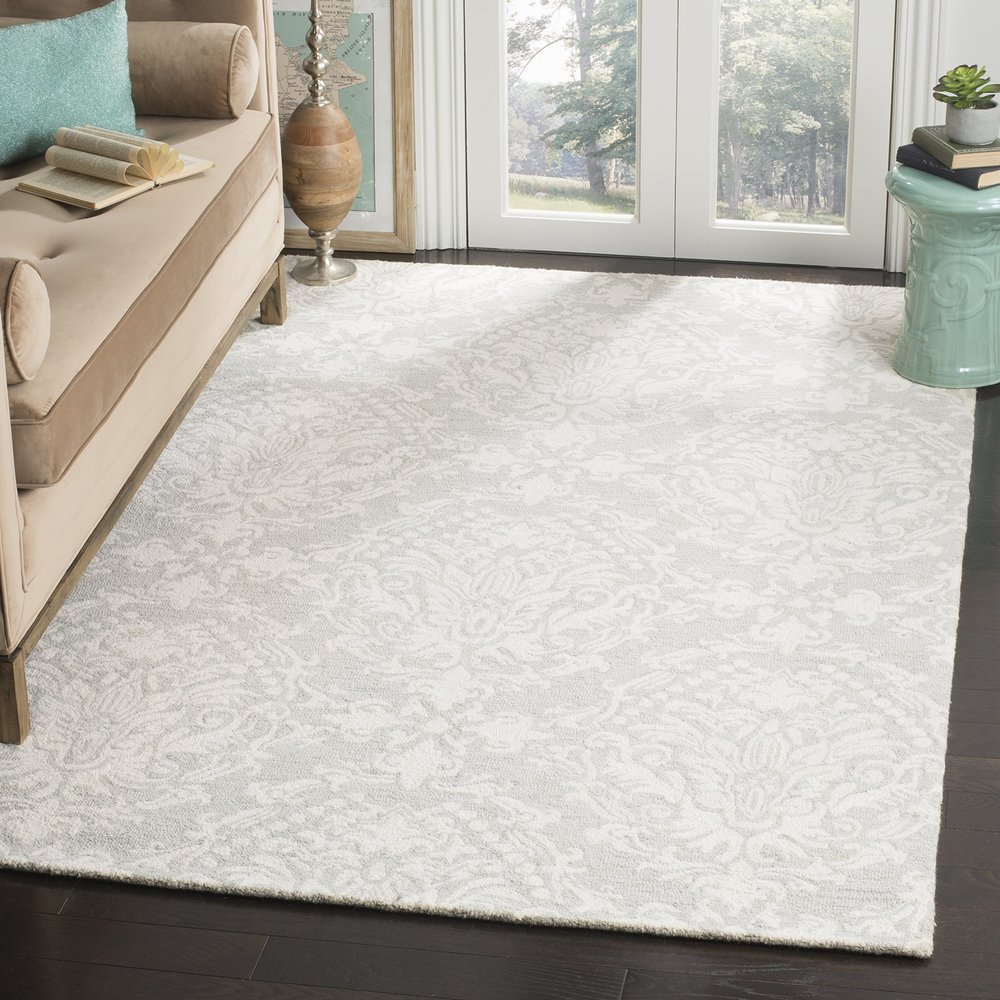 SAFAVIEH Blossom Collection Area Rug - 4' Square, Sage & Ivory, Handmade Wool, Ideal for High Traffic Areas in Living Room, Bedroom (BLM107C)