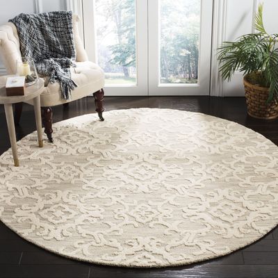 SAFAVIEH Blossom Collection Area Rug - 4' Round, Grey & Ivory, Handmade Wool, Ideal for High Traffic Areas in Living Room, Bedroom (BLM104A)