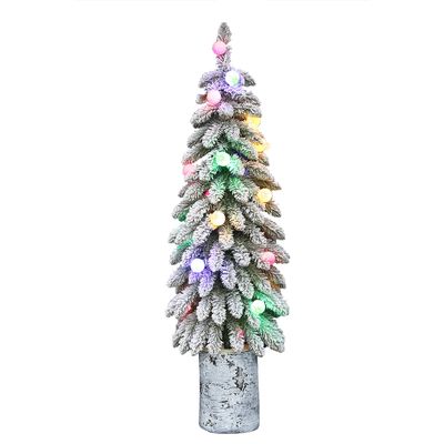 Puleo International Pre-Lit 4' Potted Flocked Alpine Artificial Christmas Tree with 20 Lights, Green