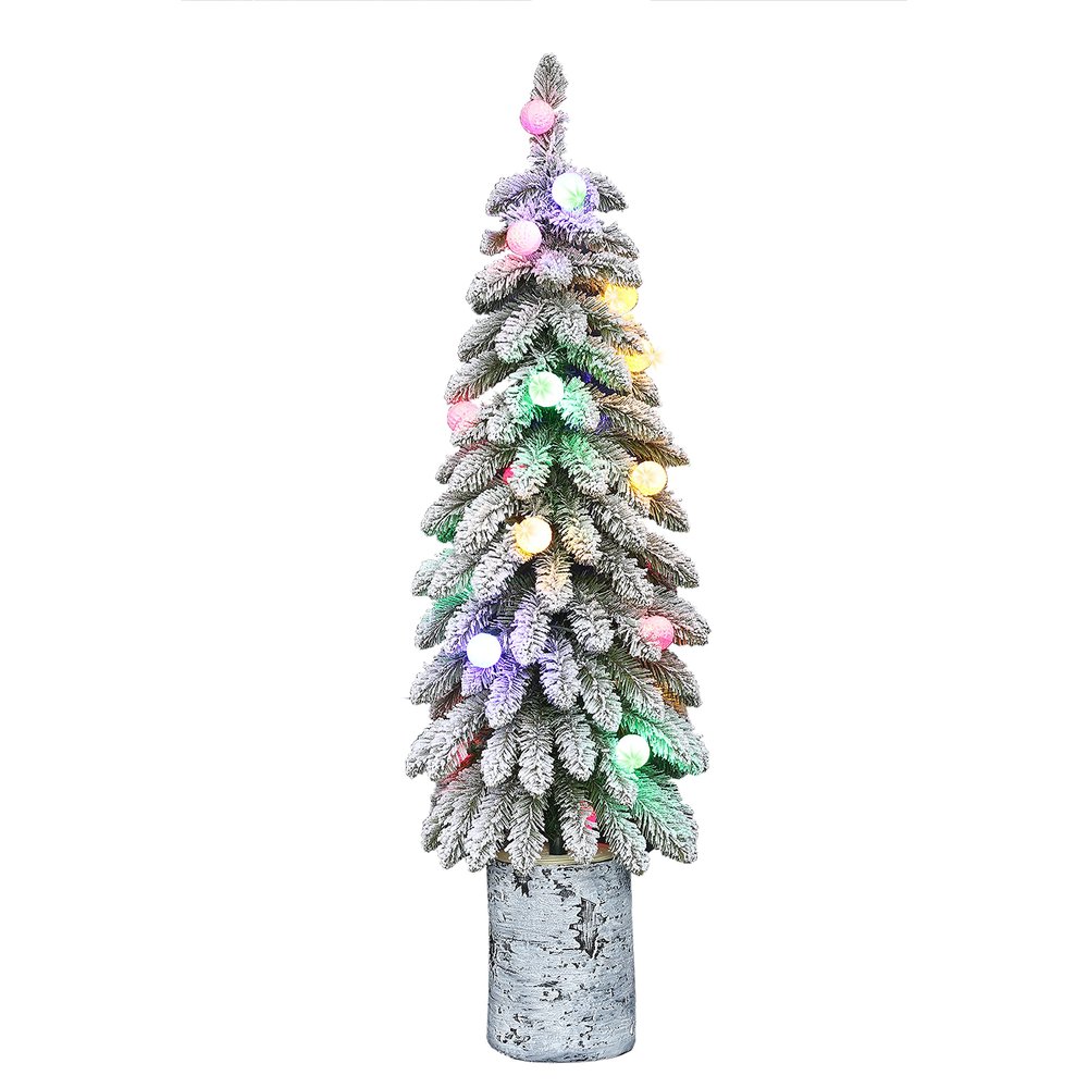 Puleo International Pre-Lit 4' Potted Flocked Alpine Artificial Christmas Tree with 20 Lights, Green