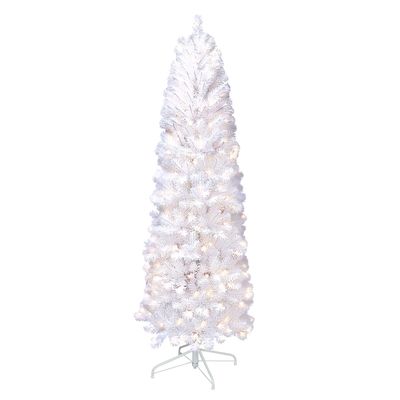 Puleo International Pre-Lit 6.5' Pencil Northern Fir Artificial Christmas Tree with 250 Lights, White