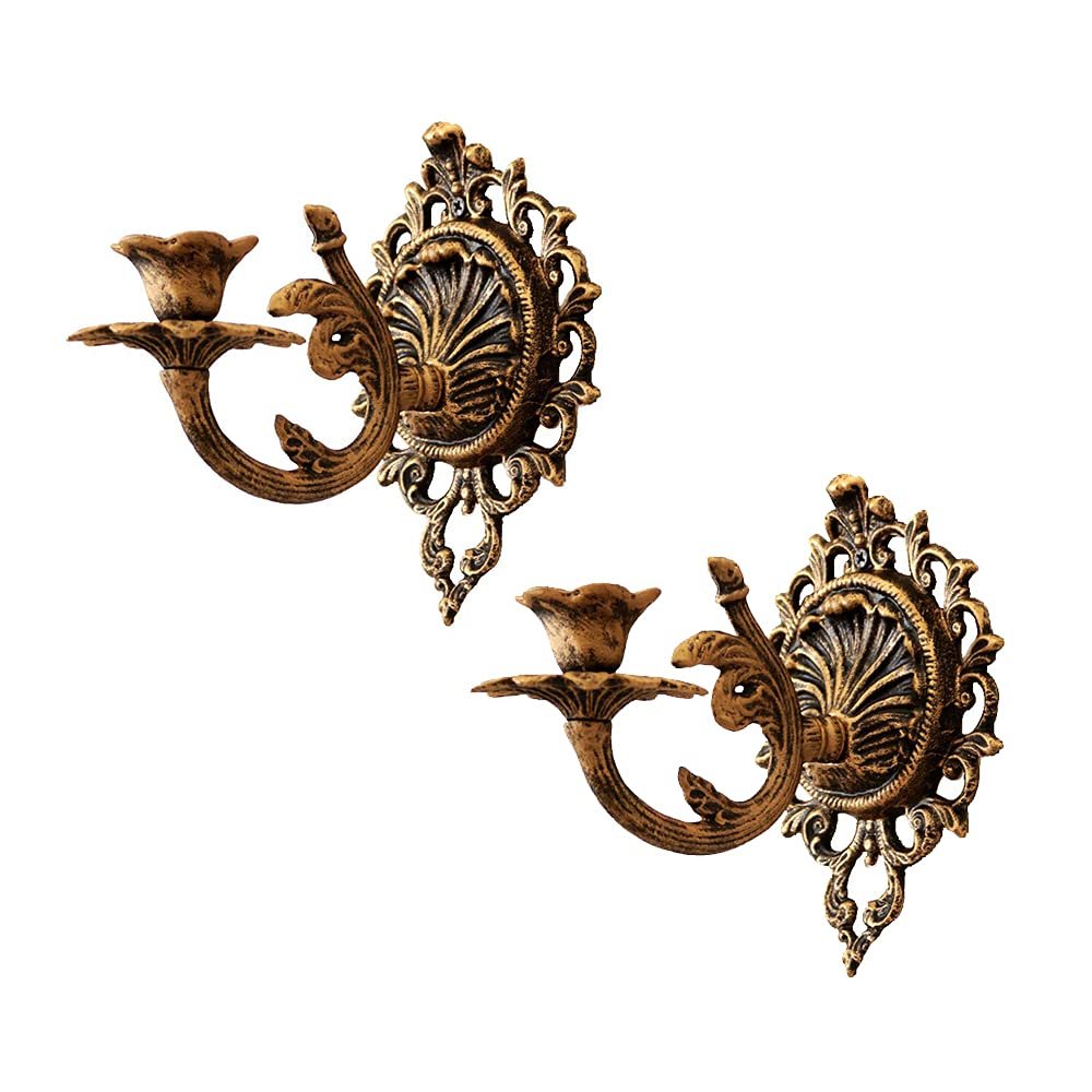 BOOMLATU Heavy Duty Cast Iron Wall Candle Sconce Holder Set of 2,Shabby Chic Wall Mount Decorative Candle Holder Pillar Holder for Living Room Farmhouse Fireplace Wedding 7.3" x 7"