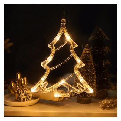 FHYTGBS 3D Xmas Series Holiday Lamp-Window Decor Light with Sucker,Christmas Bell Window Hanging Lights Festive Lights Garland for Home Decor (Color : Tree)