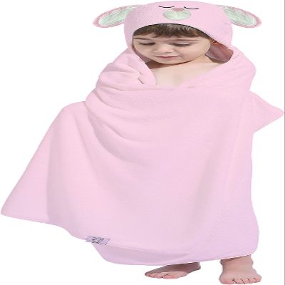 HIPHOP PANDA Hooded Towel for Kids - Viscose Derived from Bamboo, 30 X 50 INCH Large Size for 3-10 Yrs - Premium Kids Bath Towel Beach Towels Wrap for Girls, Boys, Pink Rabbit