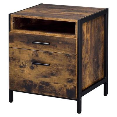 Acme Juvanth Wooden Nightstand with 2-Drawer in Rustic Oak and Black