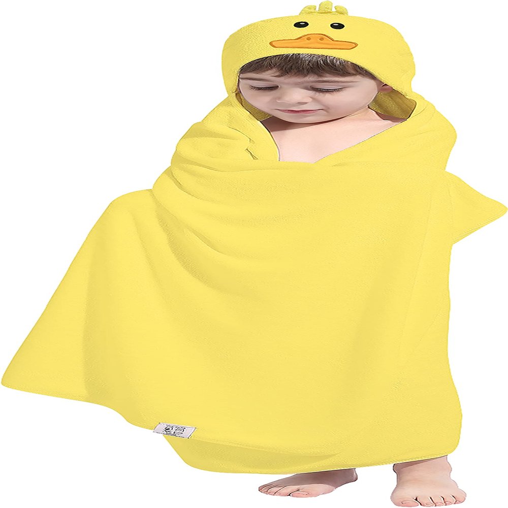 HIPHOP PANDA Hooded Towel for Kids - Viscose Derived from Bamboo, 30 X 50 INCH Large Size for 3-10 Yrs - Premium Kids Bath Towel Beach Towels Wrap for Girls, Boys, Yellow Duck