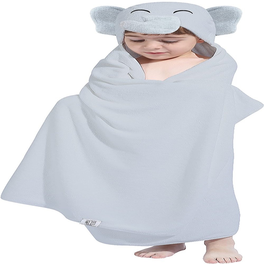 HIPHOP PANDA Hooded Towel for Kids - Viscose Derived from Bamboo, 30 X 50 INCH Large Size for 3-10 Yrs - Premium Kids Bath Towel Beach Towels Wrap for Girls, Boys, Grey Elephant