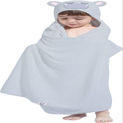 HIPHOP PANDA Hooded Towel for Kids - Viscose Derived from Bamboo, 30 X 50 INCH Large Size for 3-10 Yrs - Premium Kids Bath Towel Beach Towels Wrap for Girls, Boys, Hippo