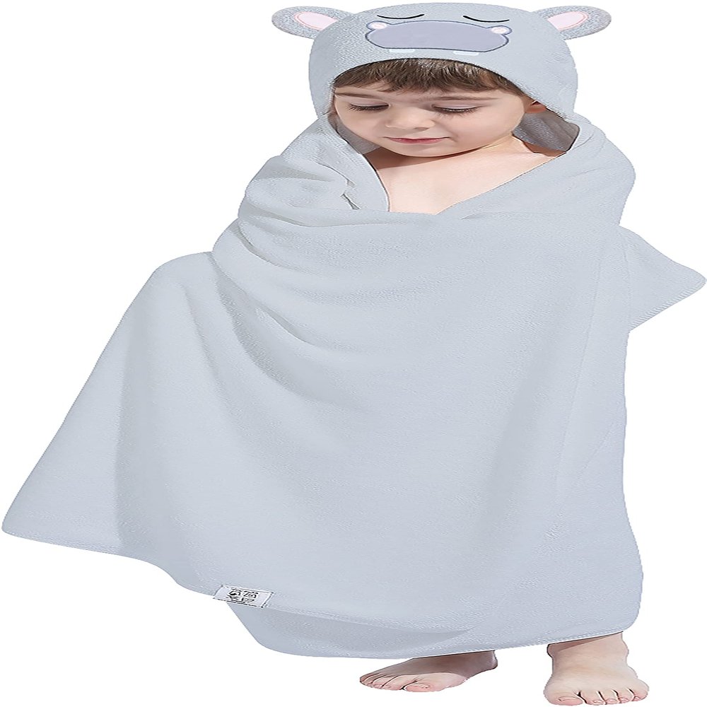 HIPHOP PANDA Hooded Towel for Kids - Viscose Derived from Bamboo, 30 X 50 INCH Large Size for 3-10 Yrs - Premium Kids Bath Towel Beach Towels Wrap for Girls, Boys, Hippo