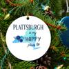 Christmas Ornament Tree 2025 with City Name Ornament Plattsburgh New York is My Happy Place - Plattsburgh NY Xmas Decoration Gift Family 3" MDF Plastic White view 1