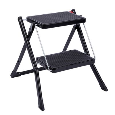 CAMPMOON Small Step Ladder for Kitchen, Sturdy Folding 2 Step Stool for Adults with Wide Anti-Slip Pedal, Black (New)