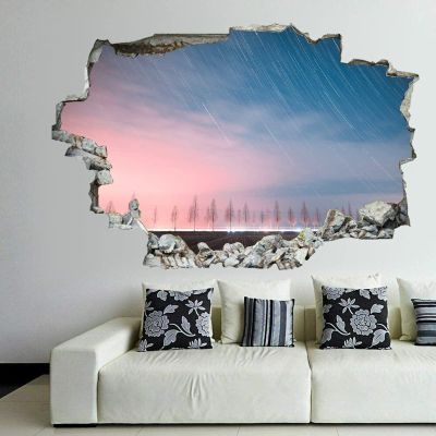 The night sky 3D Wall Stickers Mural Smashed Wall Art Removable Poster Vinyl decals For Bedroom Living Room Playroom Nursery Office Shop,32 inch