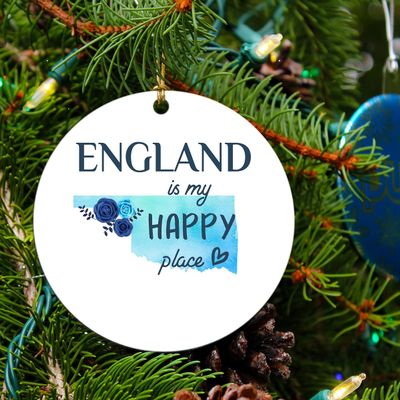 Christmas Ornament Tree 2025 with City Name Ornament England Oklahoma is My Happy Place - England OK Xmas Decoration Gift Family 3" MDF Plastic White