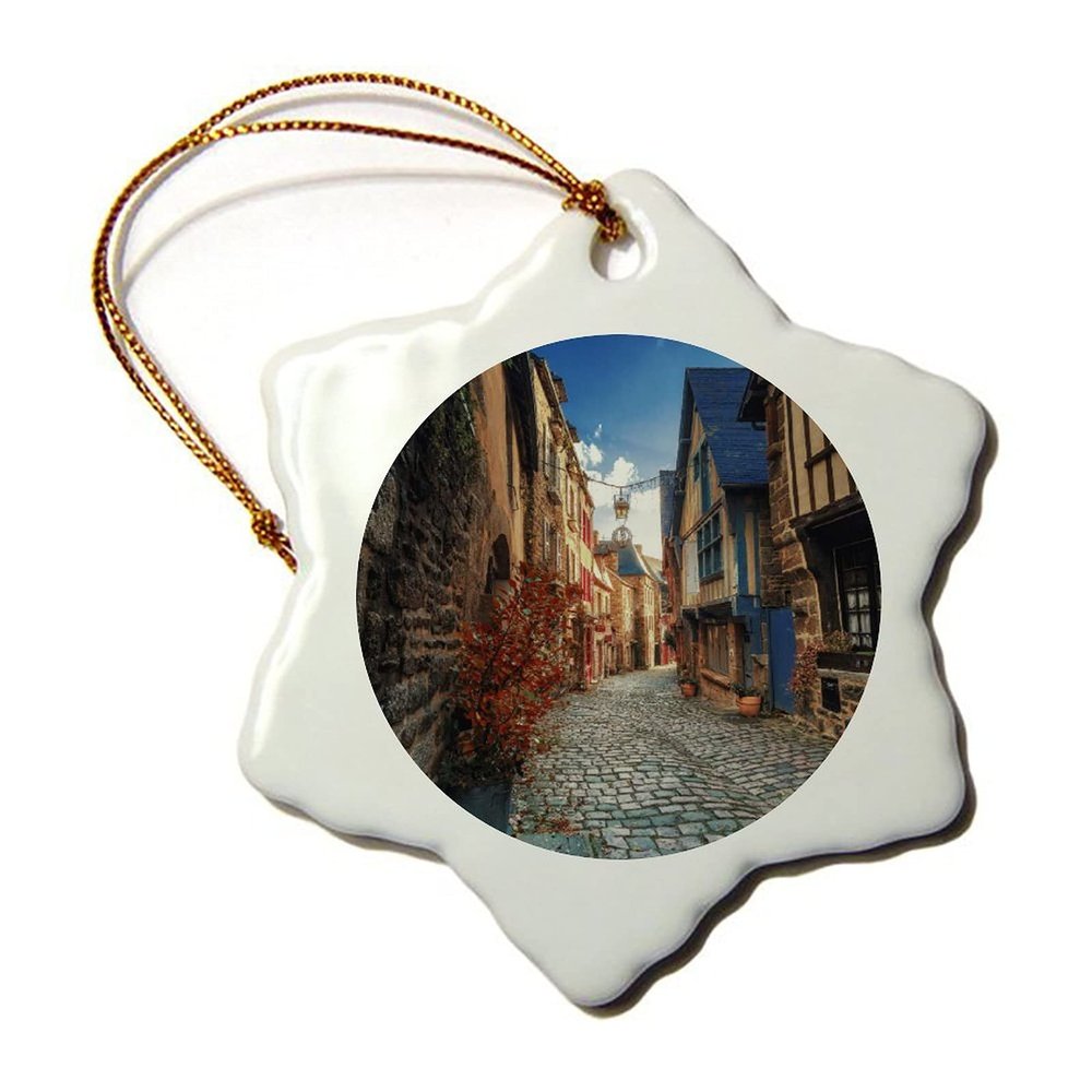 ArogGeld France Houses Dinan Brittany Street Street Lights Christmas Ornaments Pandemic Xmas Decor Christmas Tree Decorations Ornaments Keepsake Wedding Ornament, 3 ''