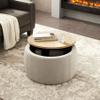 SSLine 25.5" Round Storage Ottoman with Removable Wood Top, Fully Assembled Linen Upholstered Footrest Small Coffee End Table for Home Office Living Room Bedroom (Light Grey) view 1