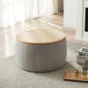 SSLine 25.5" Round Storage Ottoman with Removable Wood Top, Fully Assembled Linen Upholstered Footrest Small Coffee End Table for Home Office Living Room Bedroom (Light Grey) view 3