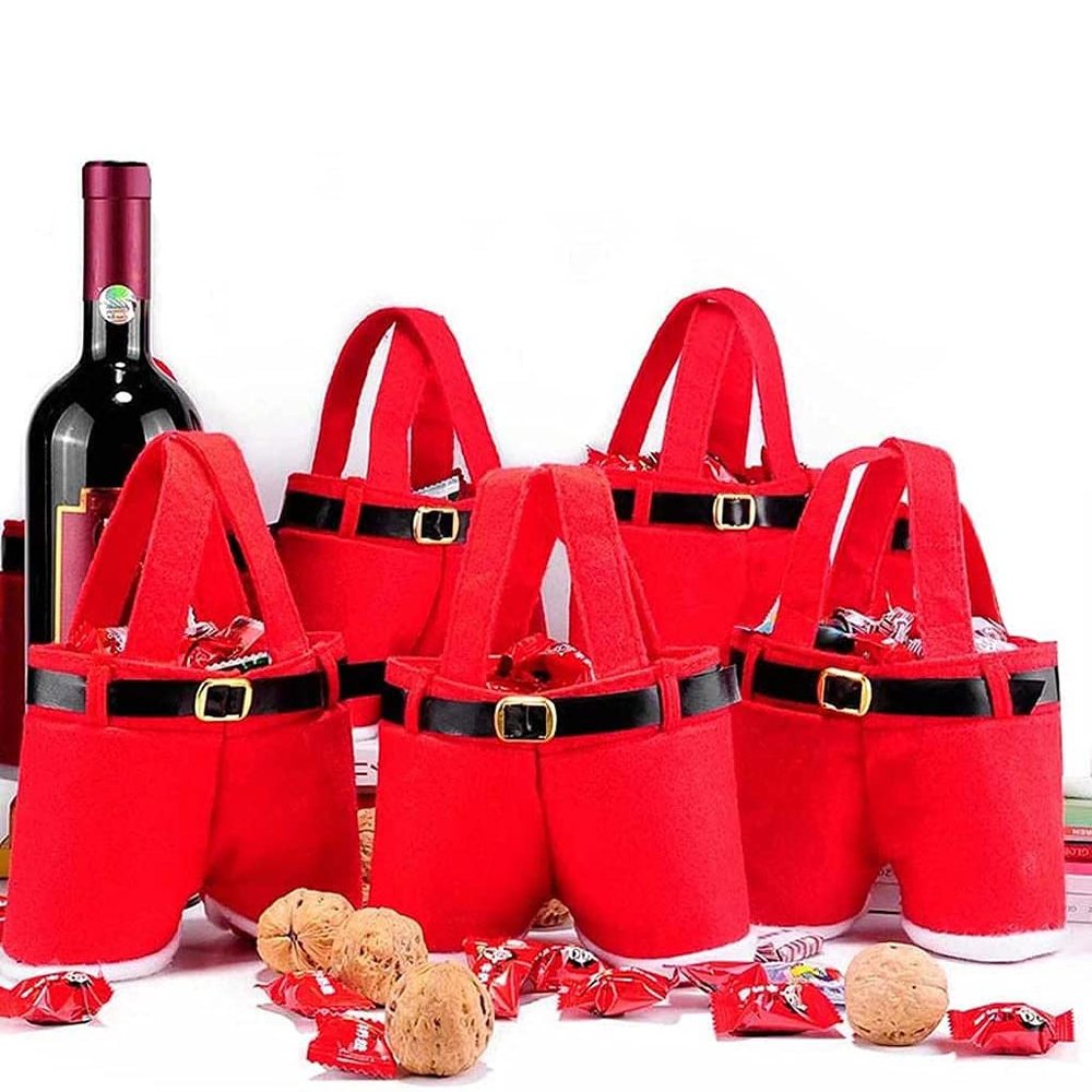 5 Pcs Bags Santa Pants Treats Bag Wine Bottle Totes for Halloween Xmas Decoration Gift Sacks Candy Stocking Wrapping,S