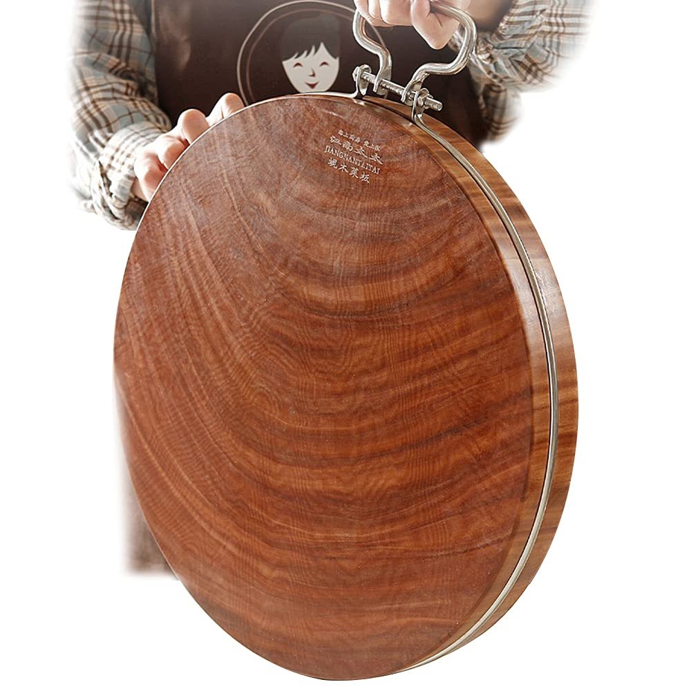 MNSSRN Household Wooden Cutting Boards, Round Solid Wood Kitchen Double-Sided Cutting Boards, Used for Cutting Vegetables, Meat, Fruits, Etc.,39cm