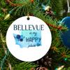 Christmas 2025 Gift Keepsake Ornament Bellevue Washington is My Happy Place - Xmas Decoration Tree for Holiday Memories Rustic Gift Family MDF Plastic 3" White view 1