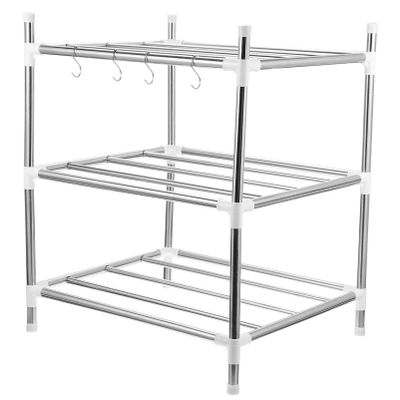 Cabilock 1pc Multi-functional Three-layer Kitchen Storage Shelf Rack Stainless Steel Organizer for Pots and Pans Space-saving for Household Organization