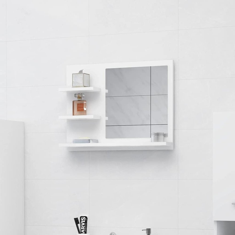 Acrylic Mirror,Wall Mounted Bathroom Mirror with Open Shelves,Wall Mirror with Shelf,Wall Mirror Hanging for Bathroom, Vanity, Bedroom, Entryway, White 23.6"x4.1"x17.7" Chipboard
