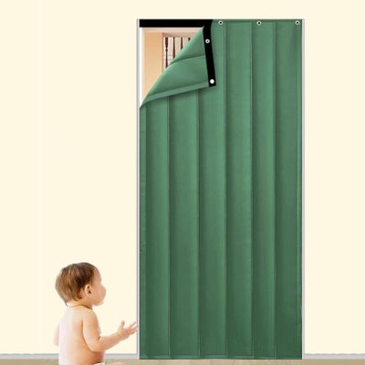 Doorway Fly Curtains for Doors,Screen Door,Thermal Insulated Door Curtai, Winter Curtains,PU Thicken Cotton,with Weatherproof Waterproof Anti Energy Loss Reduce Noise,Green_90x210cm/35x83inch