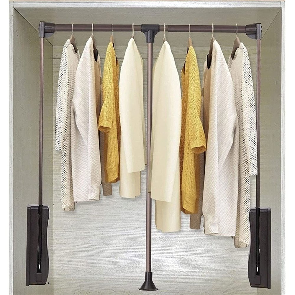 Closet Lifting Hanger Drying Rack/Drop-Down Rail, Home Pull-Down Soft-Close Wardrobe Rail Lift Expanding Steel Tubing Collapsible Closet Rod Lifting Adjustable Width Coat Rack, 30 Kg Load ( Size : 450