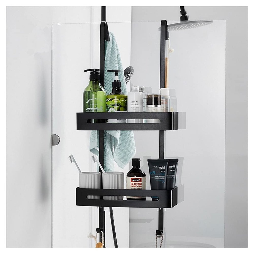 ZTBH Bathroom Divider Black Hanging Bath Shelves Bathroom Shelf, Bathroom Storage Shelf Rack Bathroom Hardware Sets (Color : Style 3)