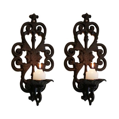 BOOMLATU Heavy Cast Iron Set of 2 Wall Mounted Candle Sconces Holders,Hanging Candle Holder for Wall, Home Wall Art for Living Room Fireplace Yard Pathway