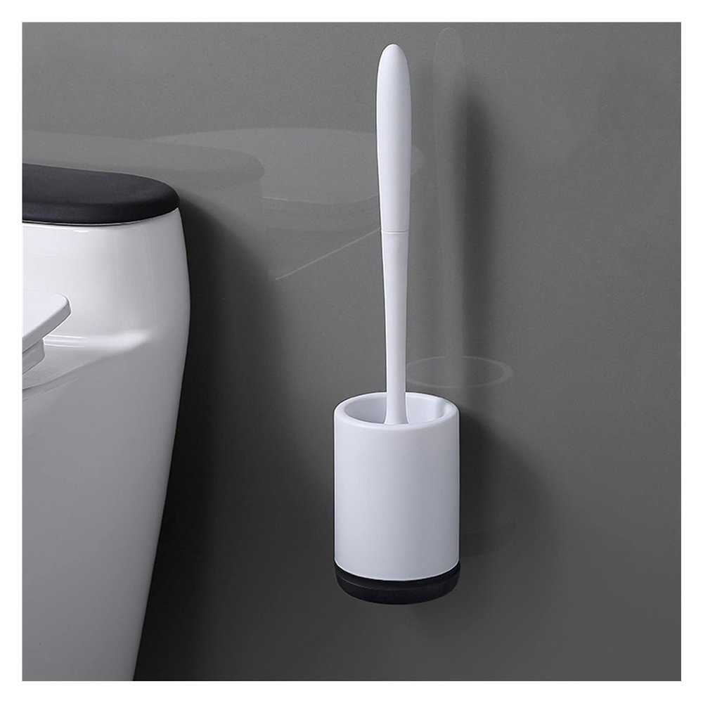 Bathroom Divider Toilet Brush And Holder Set, Silicone Toilet BrushPlastic Toilet Bowl BrushWall-mounted Or Floor-Standing Bathroom Toilet Cleaning Brush Bathroom Hardware Sets ( Color : WT Black )