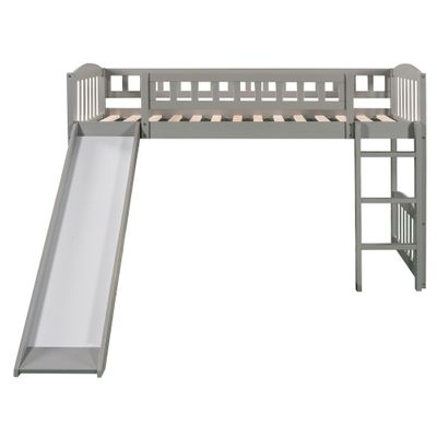 Harper & Bright Designs Toddler Low Loft Bed with Slide and Ladder, Wooden Twin Loft Bed for Kids, Loft Bed Frame for Livingroom Bedroom Furniture (Twin Size, Gray)