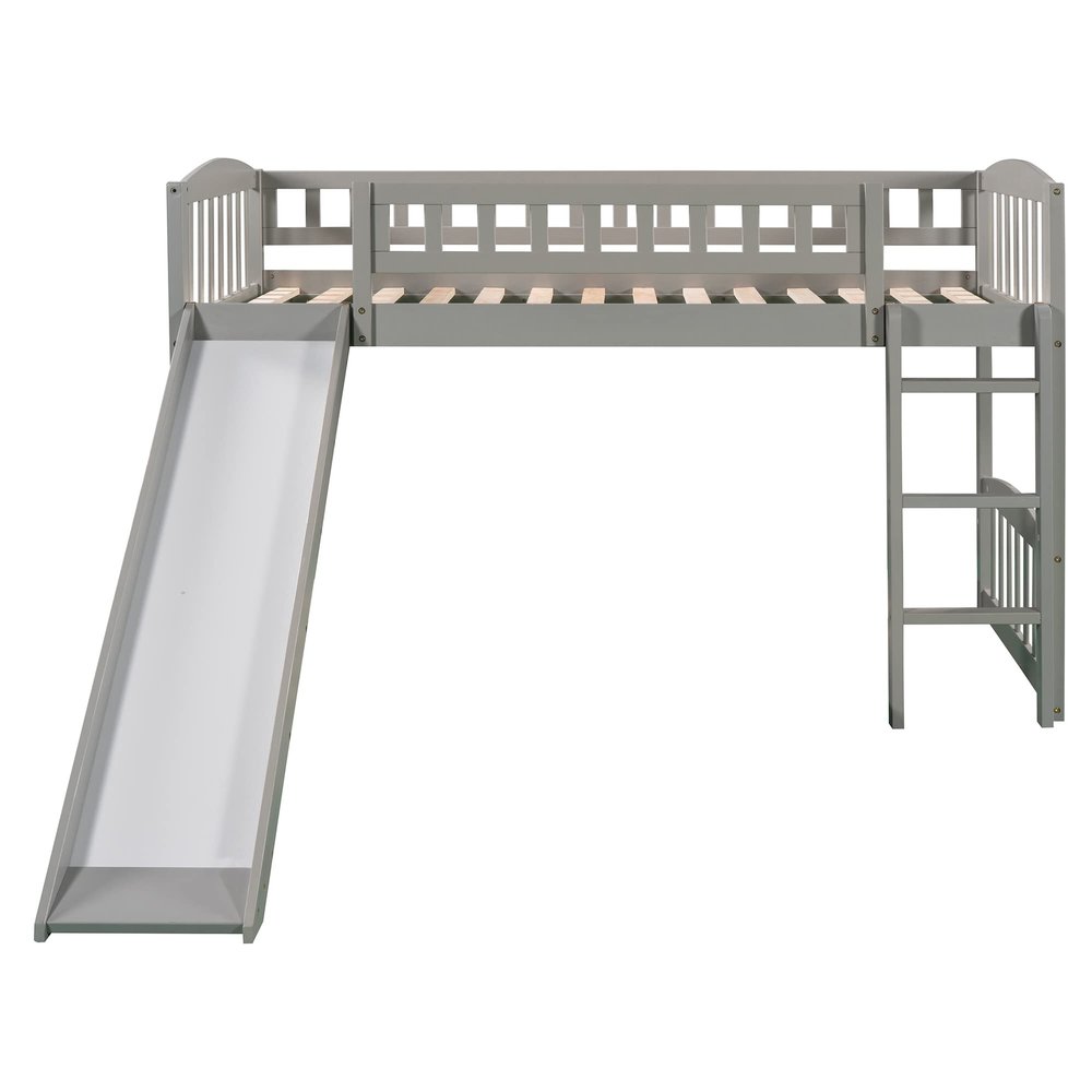 Harper & Bright Designs Toddler Low Loft Bed with Slide and Ladder, Wooden Twin Loft Bed for Kids, Loft Bed Frame for Livingroom Bedroom Furniture (Twin Size, Gray)