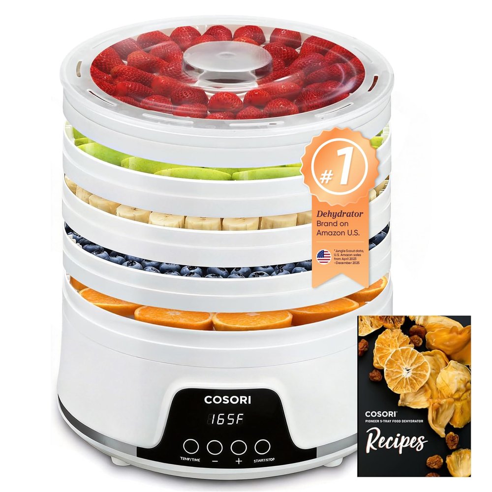 COSORI Food Dehydrator Machine for Jerky, 5 Trays with 165F Temperature Control and 48H Timer, 350W Dryer for Fruit, Herbs, Meat, Veggies and Dog Treats, 50-Recipes Book Included