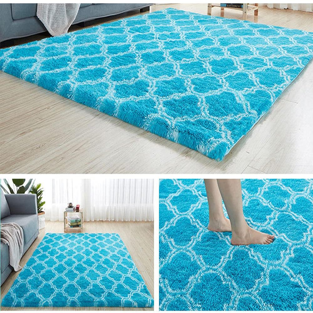 Modern Living Room Decorative Carpets Bedroom Non-Slip Large Carpet Home Mat for Children Rhombus-Sky Blue 62.88 X 90.39 in