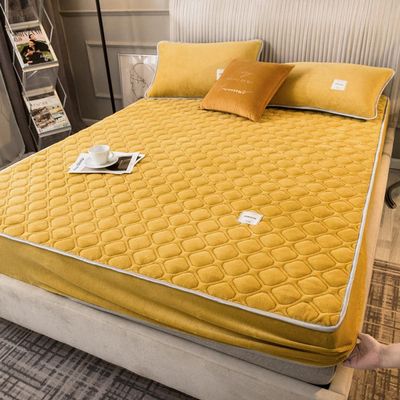 CFYCYHDZHT Deep Pockets Fits,Winter Thick Crystal Velvet Box Spring Bed Mattress Protector, Bedroom Solid Color Non Slip Quilted Mattress Top Hat Yellow 180200cm