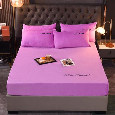 CFYCYHDZHT Bedding Fitted Sheet,Warm Crystal Velvet Mattress Cover with Deep Pockets, Bedroom Guest Room Pure Color Embroidered Bed Protector Purple 200220cm (3pcs)