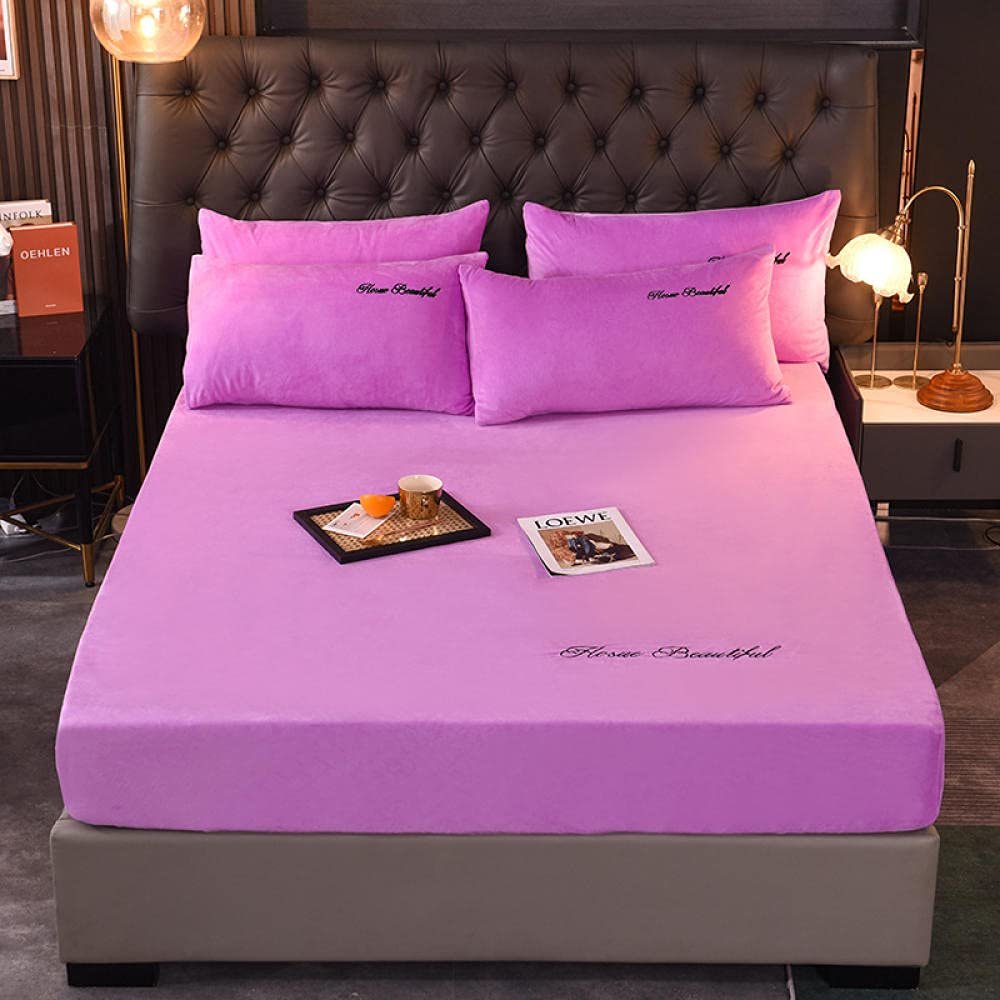 CFYCYHDZHT Bedding Fitted Sheet,Warm Crystal Velvet Mattress Cover with Deep Pockets, Bedroom Guest Room Pure Color Embroidered Bed Protector Purple 200220cm (3pcs)