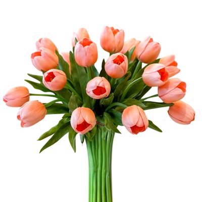 Flovery Real Touch Table Tulip Artificial Flowers Dining Table, Floral Stem, Home Decoration Dining, No Vase 6PCs (Orange)