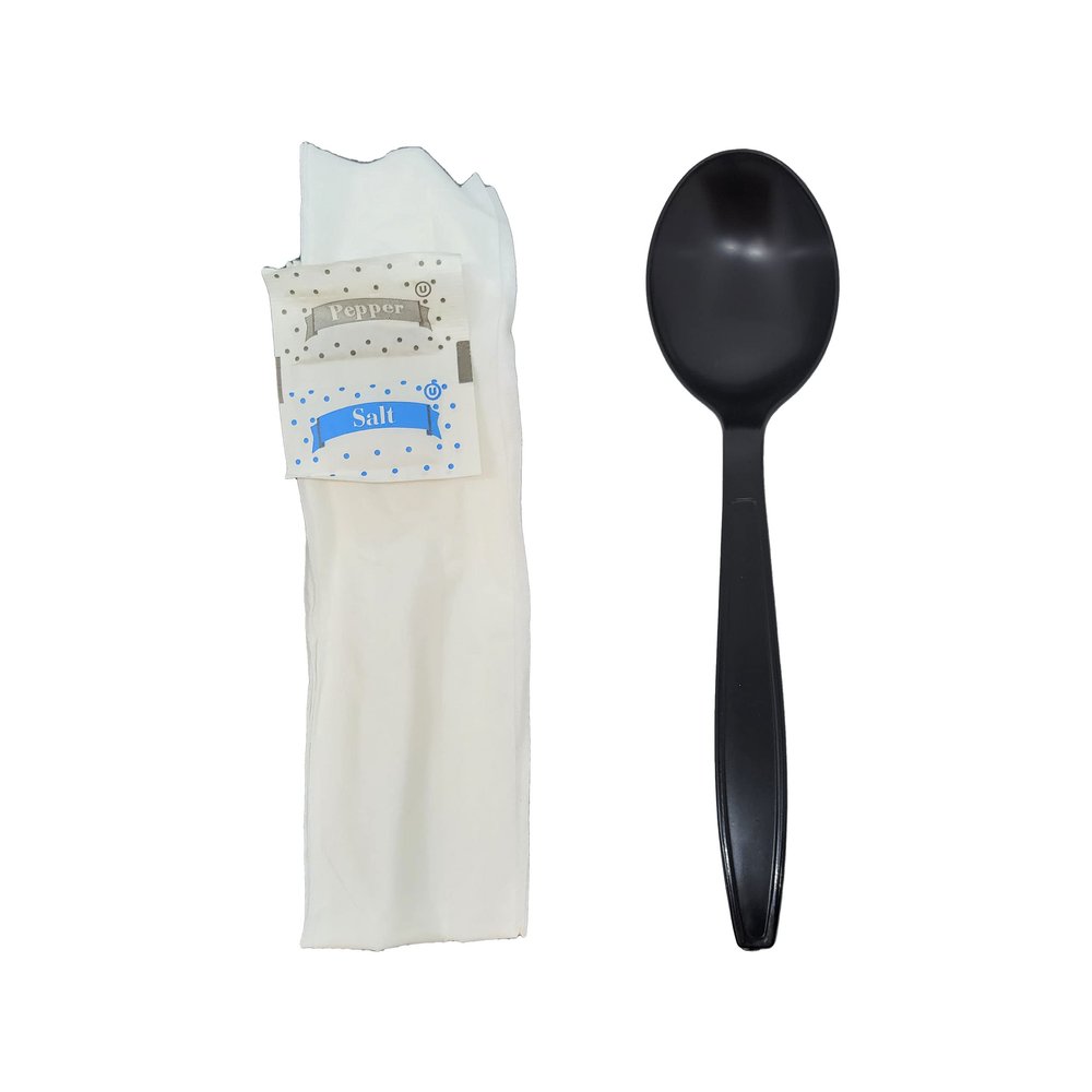 500 Kits Disposable Plastic Soup Spoon with Napkin and Salt/pepper packet, individually Wrapped, To-go (Soup Spoon)
