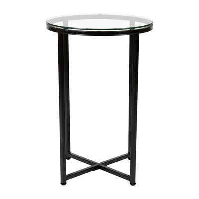 Flash Furniture Greenwich Collection End Table - Modern Clear Glass End Table - Crisscross Matte Black Frame